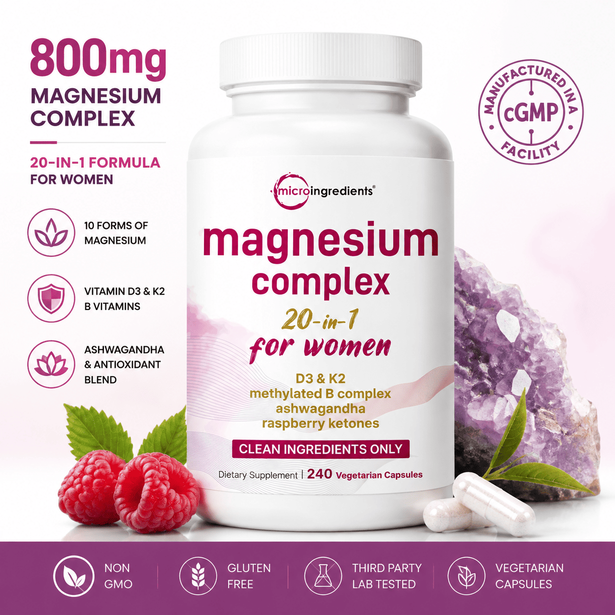 Micro Ingredients Magnesium Complex 20-in-1 for Women, 240 Vegetarian Capsules