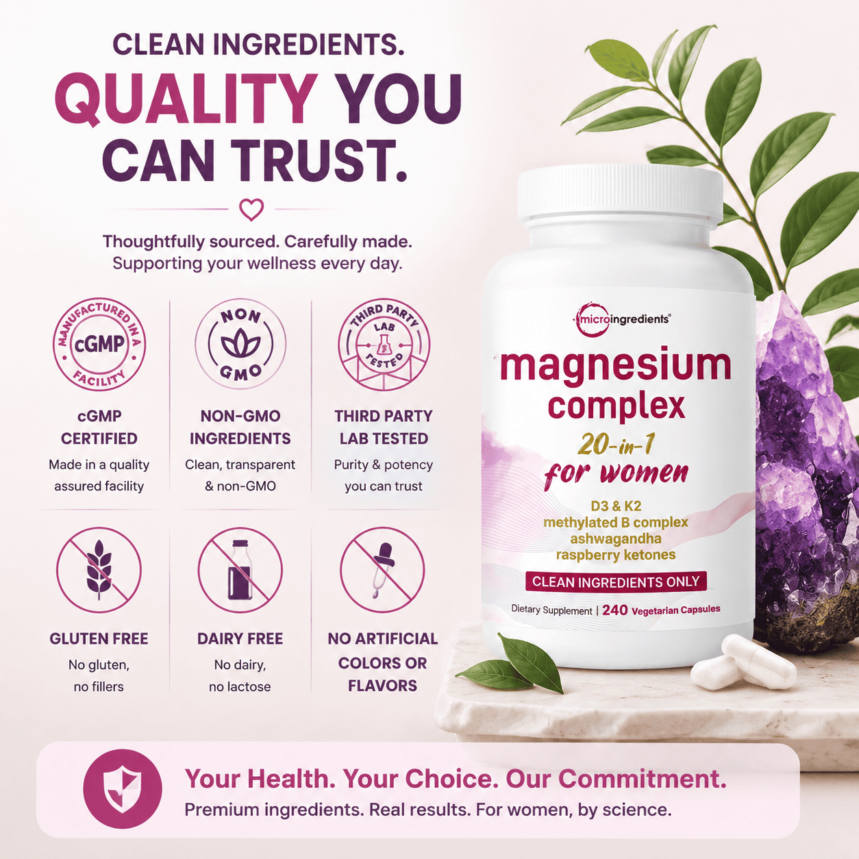 Micro Ingredients Magnesium Complex 20-in-1 for Women, 240 Vegetarian Capsules