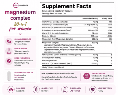 Micro Ingredients Magnesium Complex 20-in-1 for Women, 240 Vegetarian Capsules